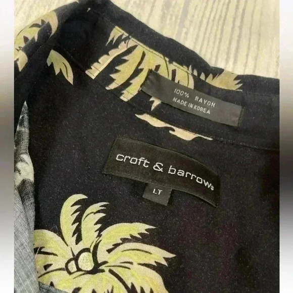 Croft & Barrow Hawaiian Camp Shirt Men's Size LT large Palms Tropical Drinks - Picture 2 of 14